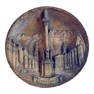 Vintage 6" 3D Carved Wood Look Resin Wall Plate - INNSBRUCK AUSTRIA